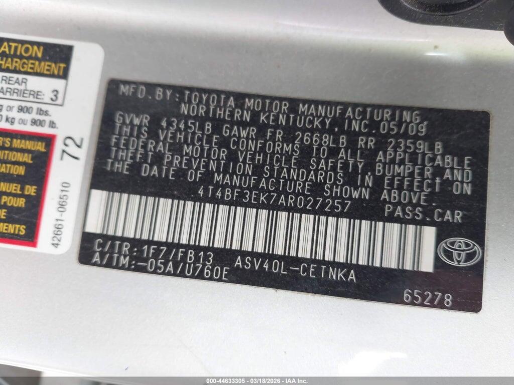 4T4BF3EK7AR027257 2010 TOYOTA CAMRY photo no. 9
