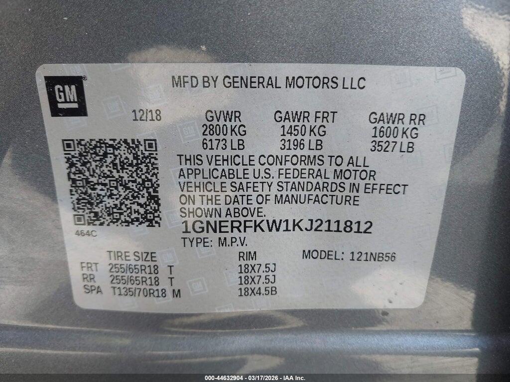 1GNERFKW1KJ211812 2019 CHEVROLET TRAVERSE photo no. 9