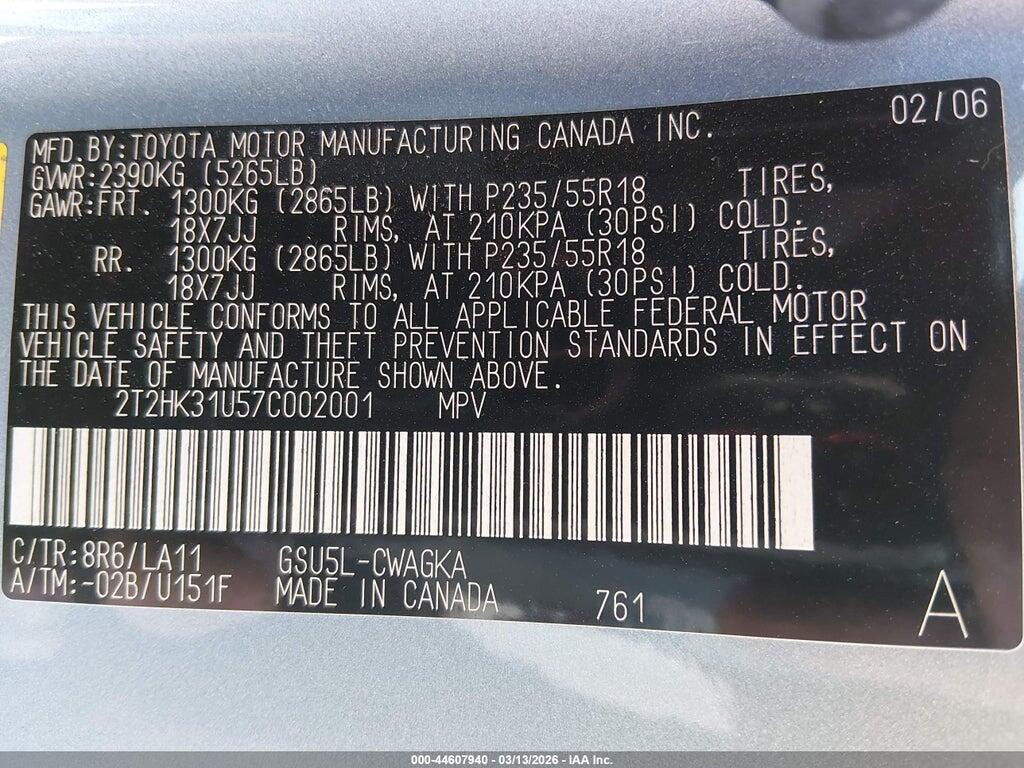 2T2HK31U57C002001 2007 LEXUS RX 350 photo no. 9