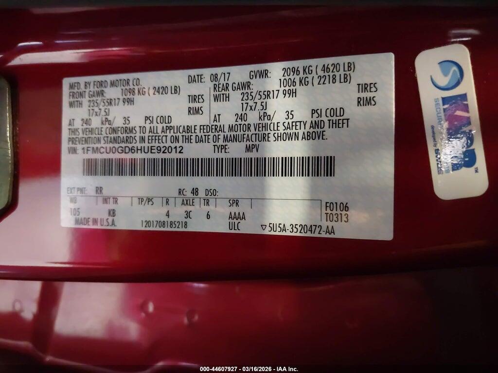 1FMCU0GD6HUE92012 2017 FORD ESCAPE photo no. 9