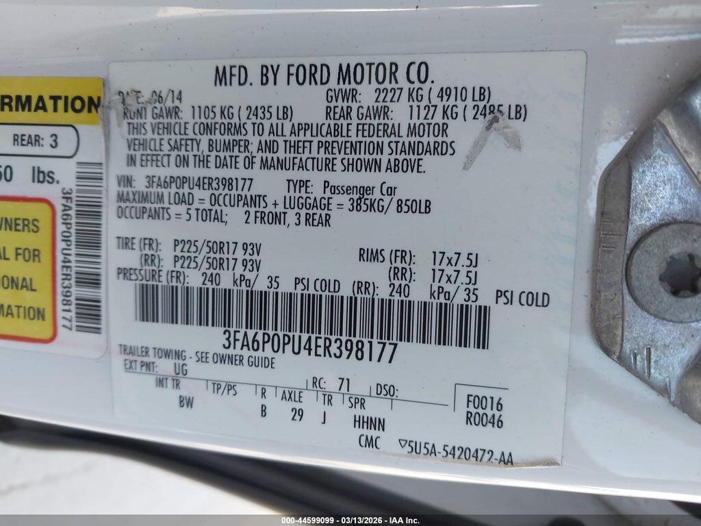 3FA6P0PU4ER398177 2014 FORD FUSION ENERGI photo no. 9
