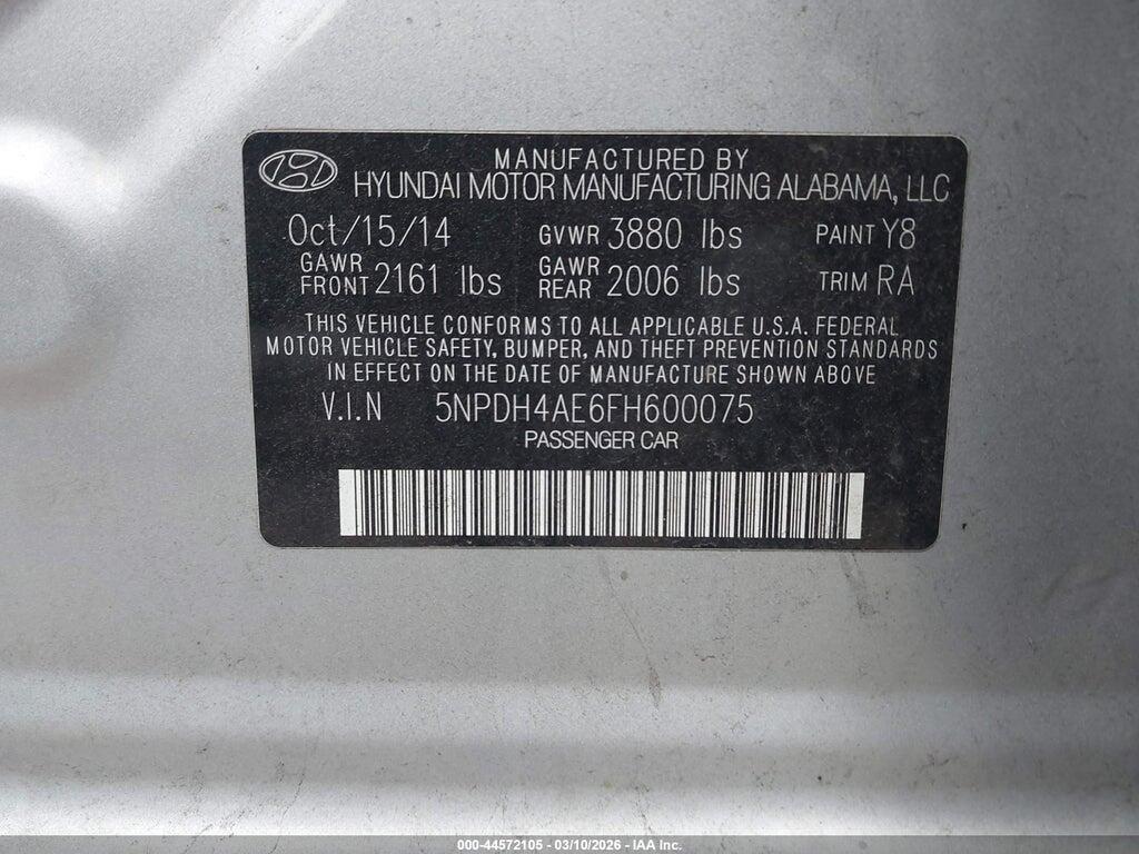5NPDH4AE6FH600075 2015 HYUNDAI ELANTRA photo no. 9