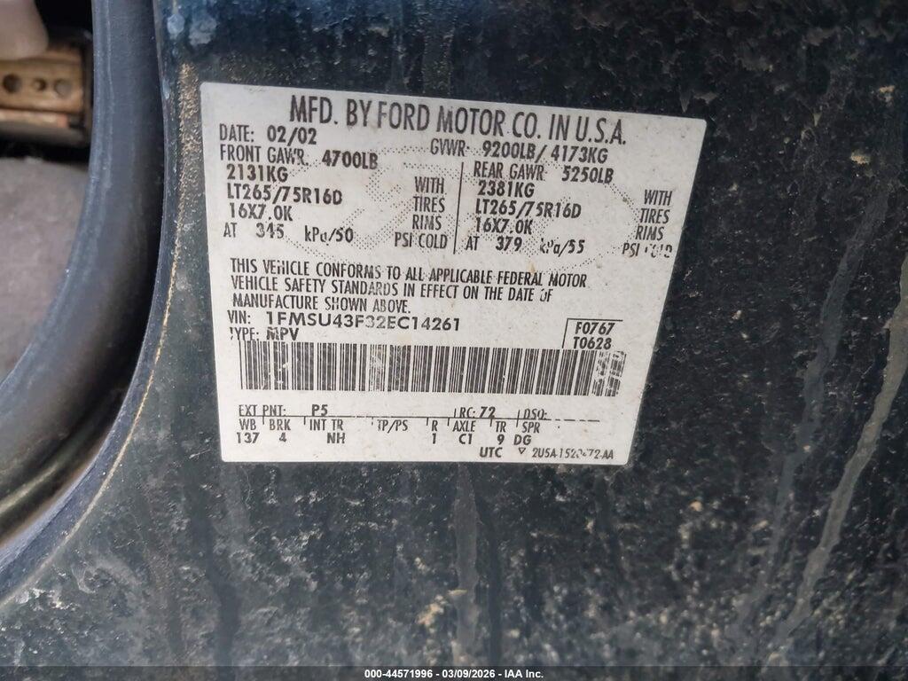 1FMSU43F32EC14261 2002 FORD EXCURSION photo no. 9