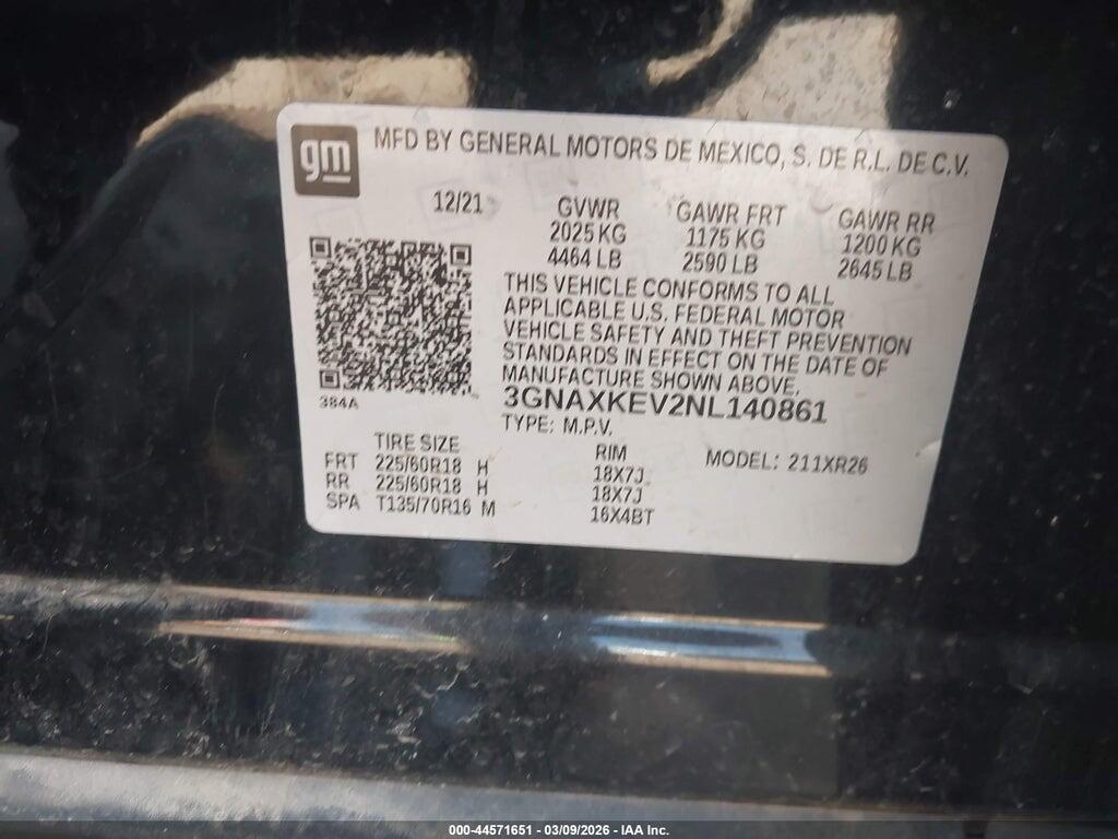 3GNAXKEV2NL140861 2022 CHEVROLET EQUINOX photo no. 9