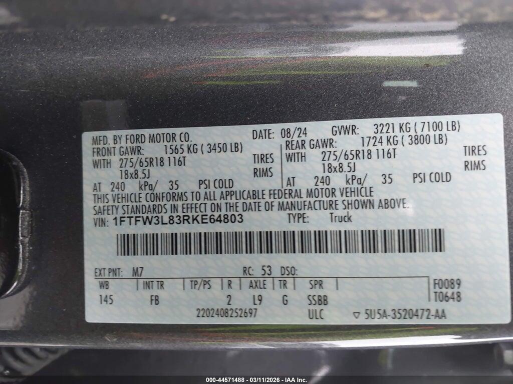 1FTFW3L83RKE64803 2024 FORD F-150 photo no. 9