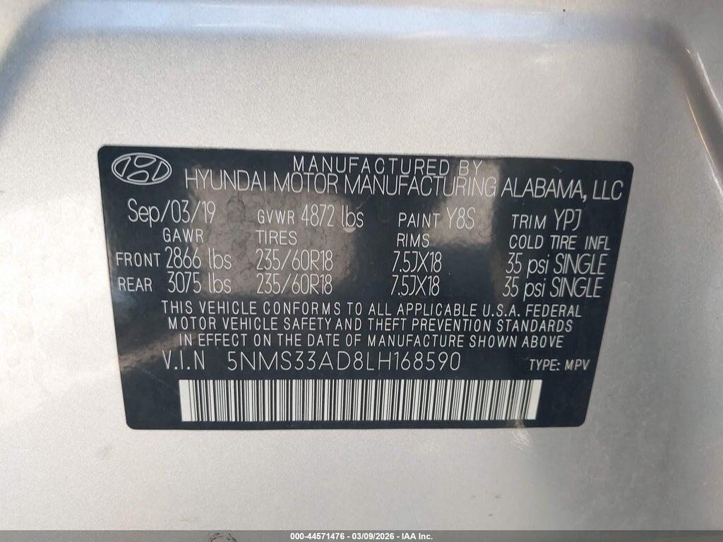 5NMS33AD8LH168590 2020 HYUNDAI SANTA FE photo no. 9