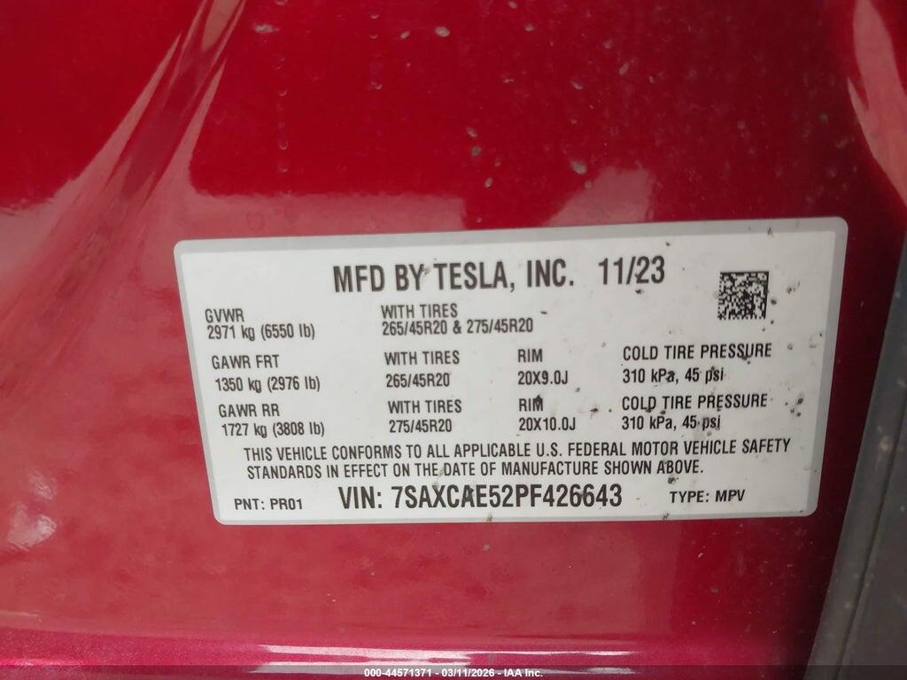 7SAXCAE52PF426643 2023 TESLA MODEL X photo no. 9