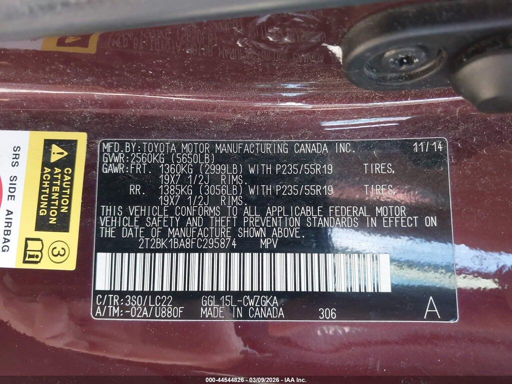 2T2BK1BA8FC295874 2015 LEXUS RX 350 photo no. 9