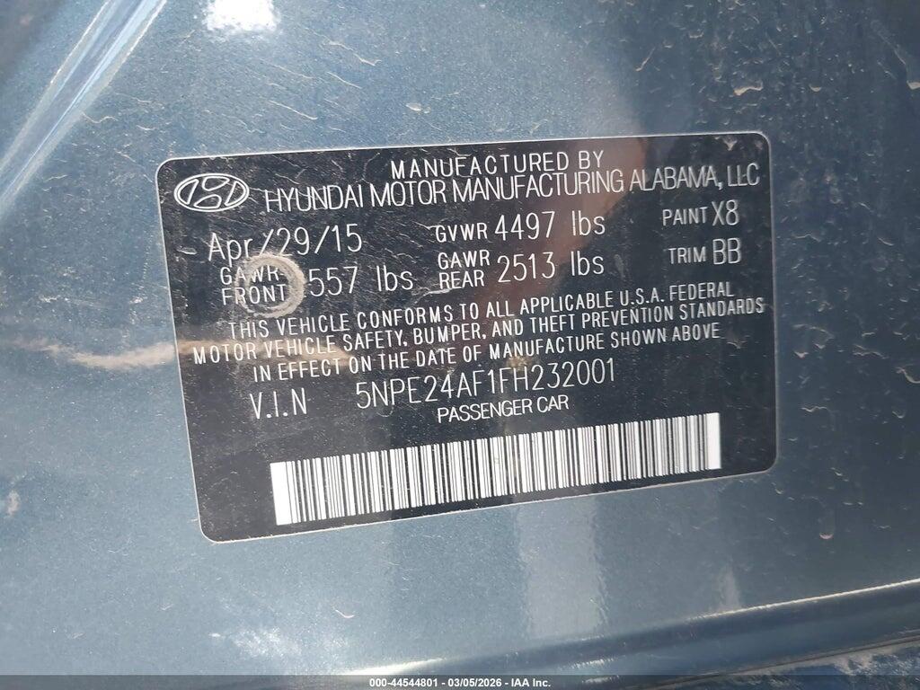 5NPE24AF1FH232001 2015 HYUNDAI SONATA photo no. 9