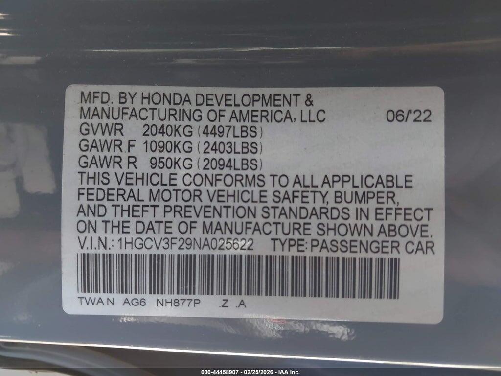 1HGCV3F29NA025622 2022 HONDA ACCORD HYBRID photo no. 9