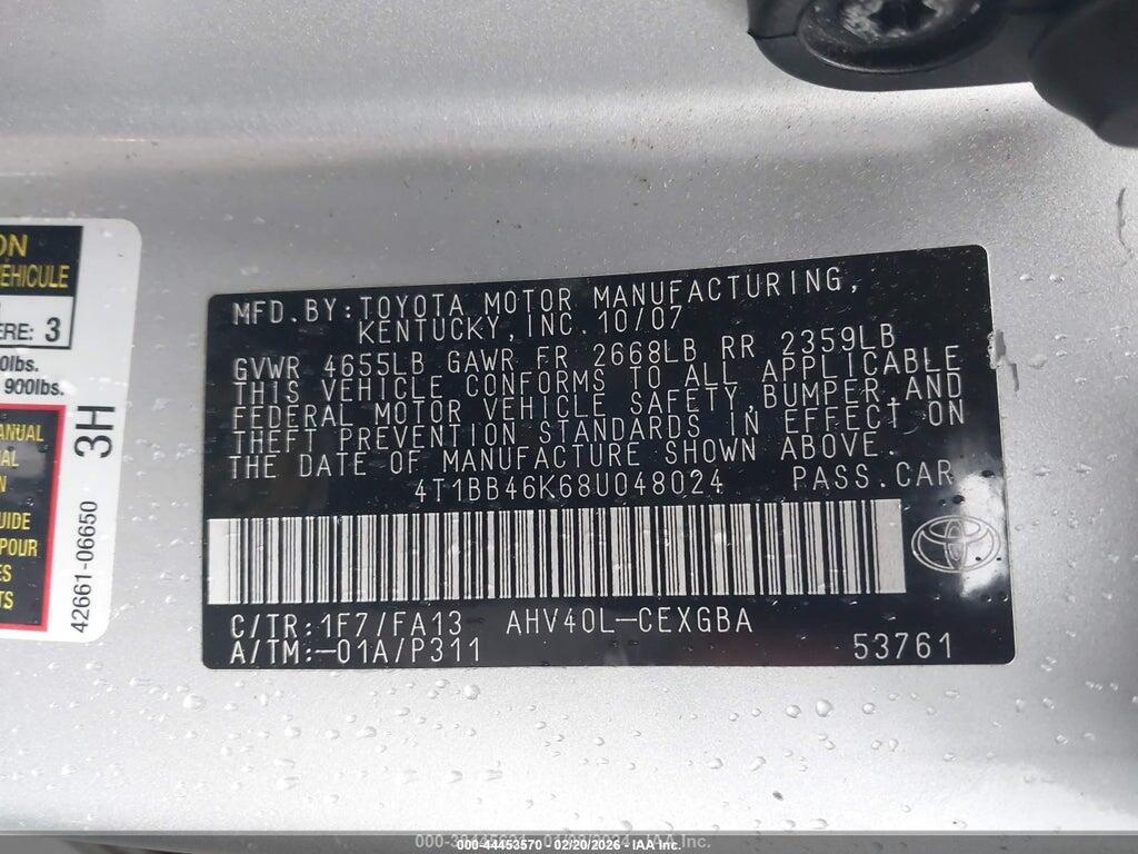 4T1BB46K68U048024 2008 TOYOTA CAMRY HYBRID photo no. 9