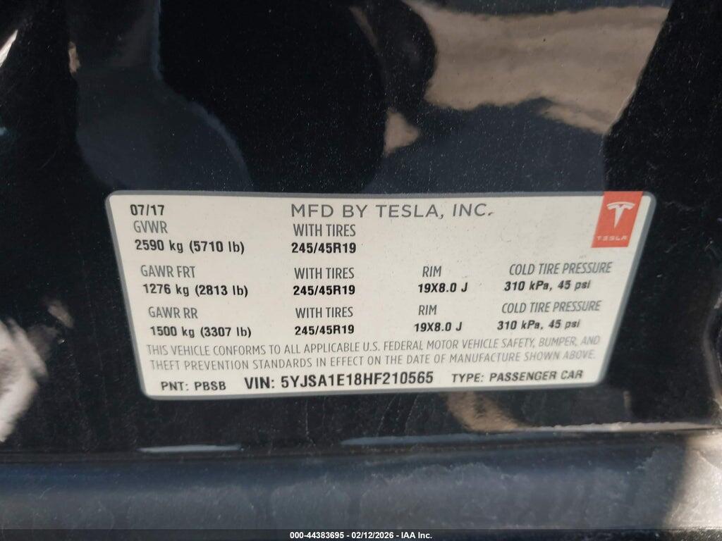 5YJSA1E18HF210565 2017 TESLA MODEL S photo no. 9