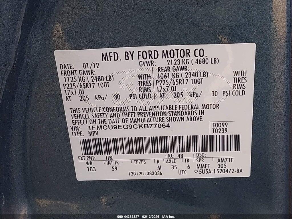 1FMCU9EG9CKB77064 2012 FORD ESCAPE photo no. 9