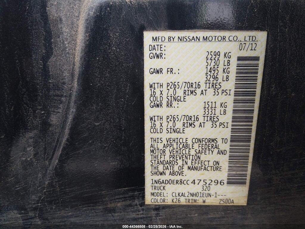 1N6AD0ER8CC475296 2012 NISSAN FRONTIER photo no. 9