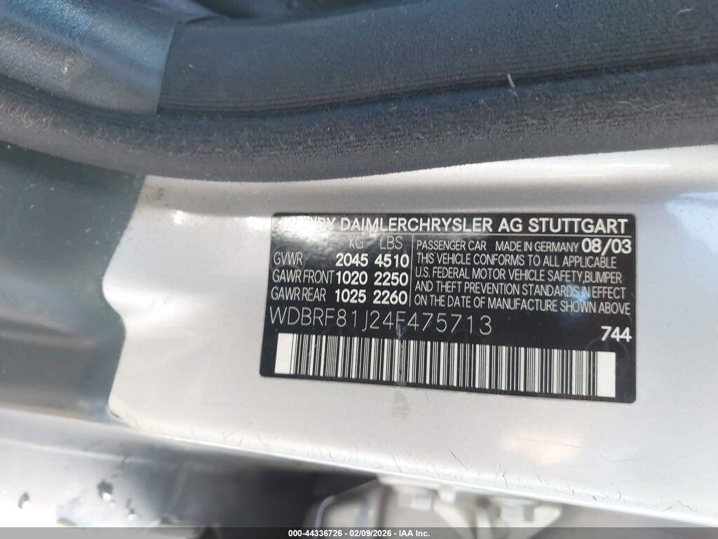 WDBRF81J24F475713 2004 MERCEDES-BENZ C 240 photo no. 9