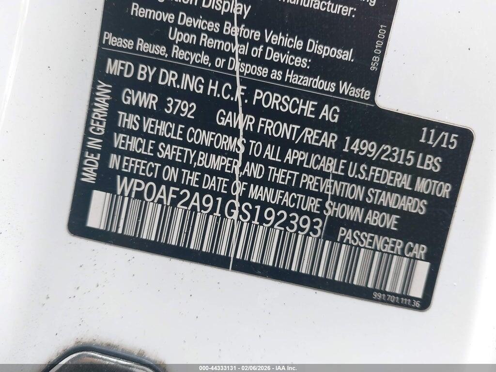 WP0AF2A91GS192393 2016 PORSCHE 911 photo no. 9