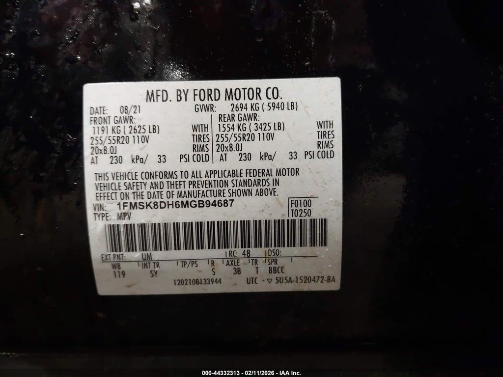 1FMSK8DH6MGB94687 2021 FORD EXPLORER photo no. 9