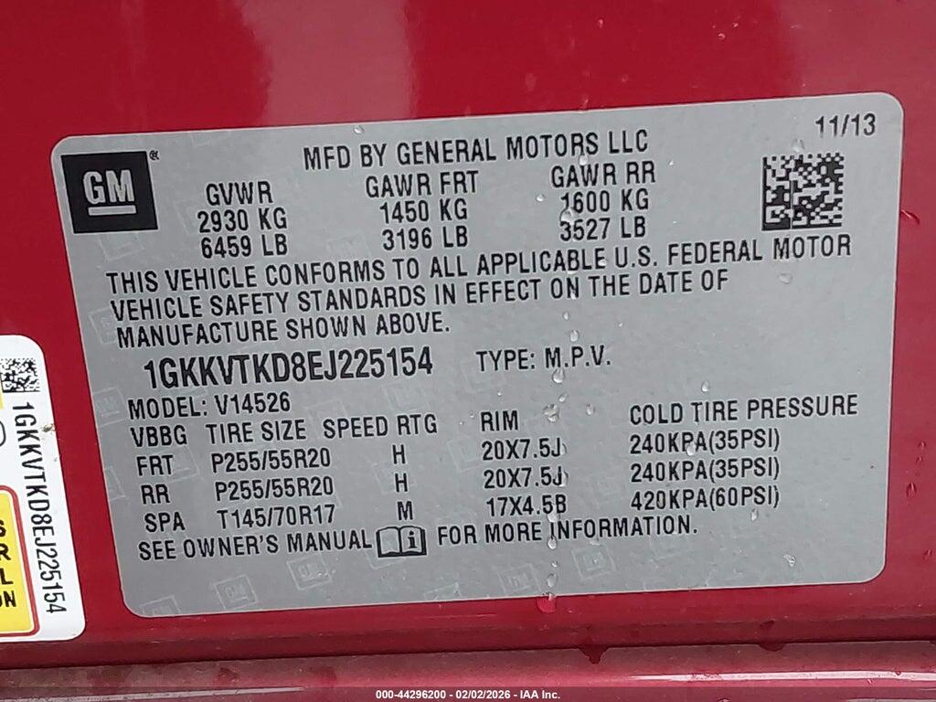 1GKKVTKD8EJ225154 2014 GMC ACADIA photo no. 9