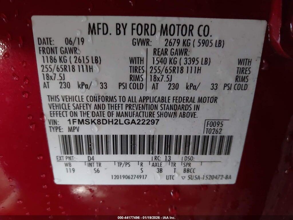 1FMSK8DH2LGA22297 2020 FORD EXPLORER photo no. 9
