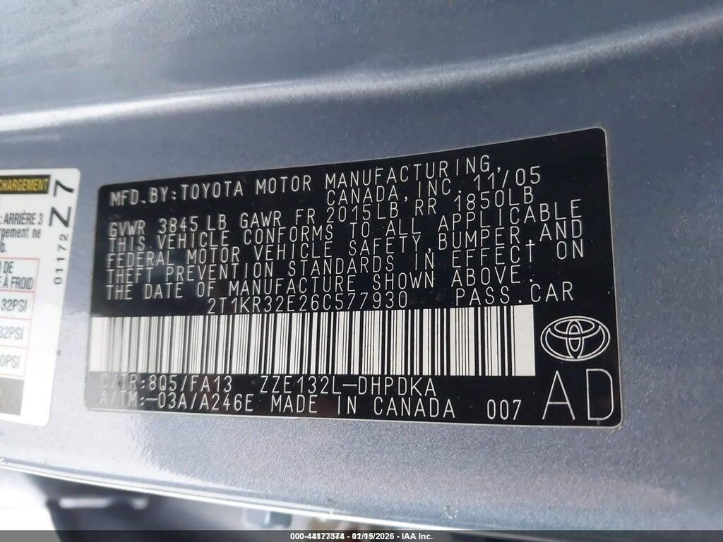 2T1KR32E26C577930 2006 TOYOTA MATRIX photo no. 9