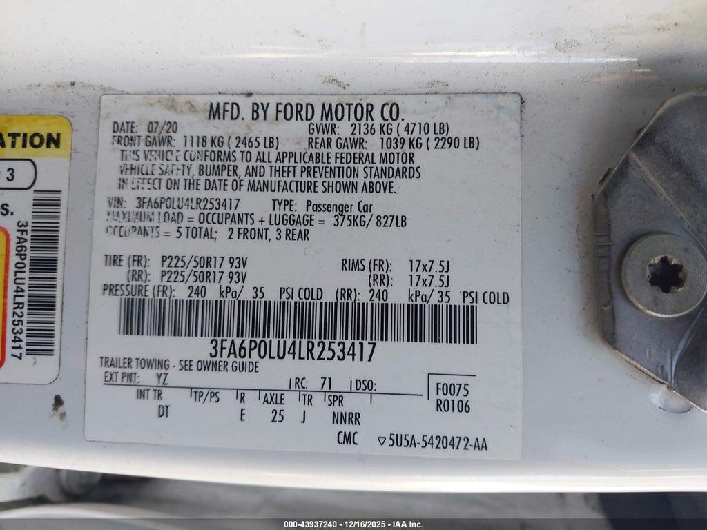 3FA6P0LU4LR253417 2020 FORD FUSION photo no. 9