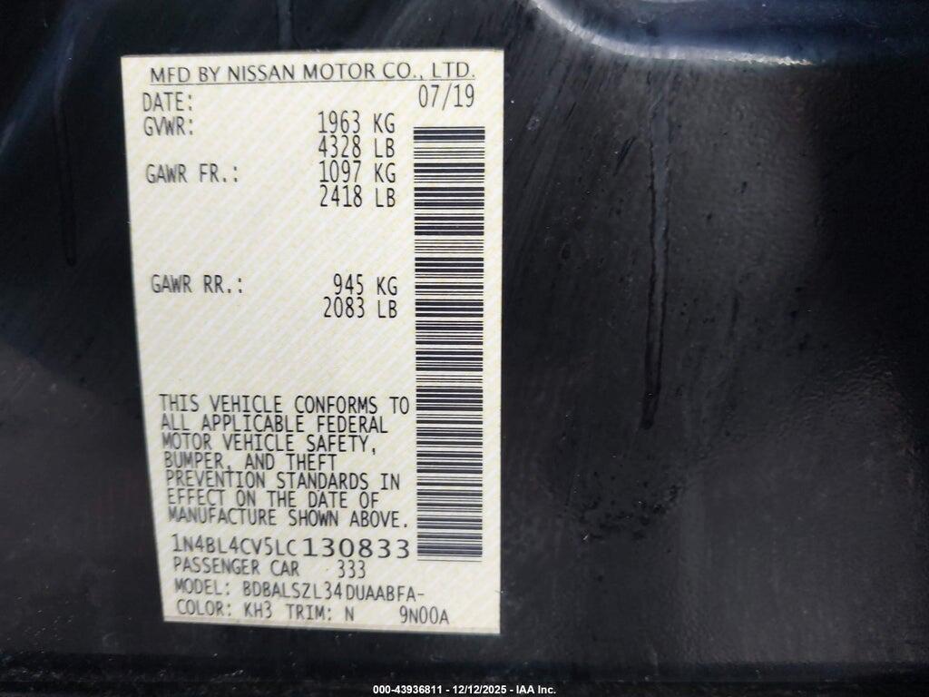1N4BL4CV5LC130833 2020 NISSAN ALTIMA photo no. 9