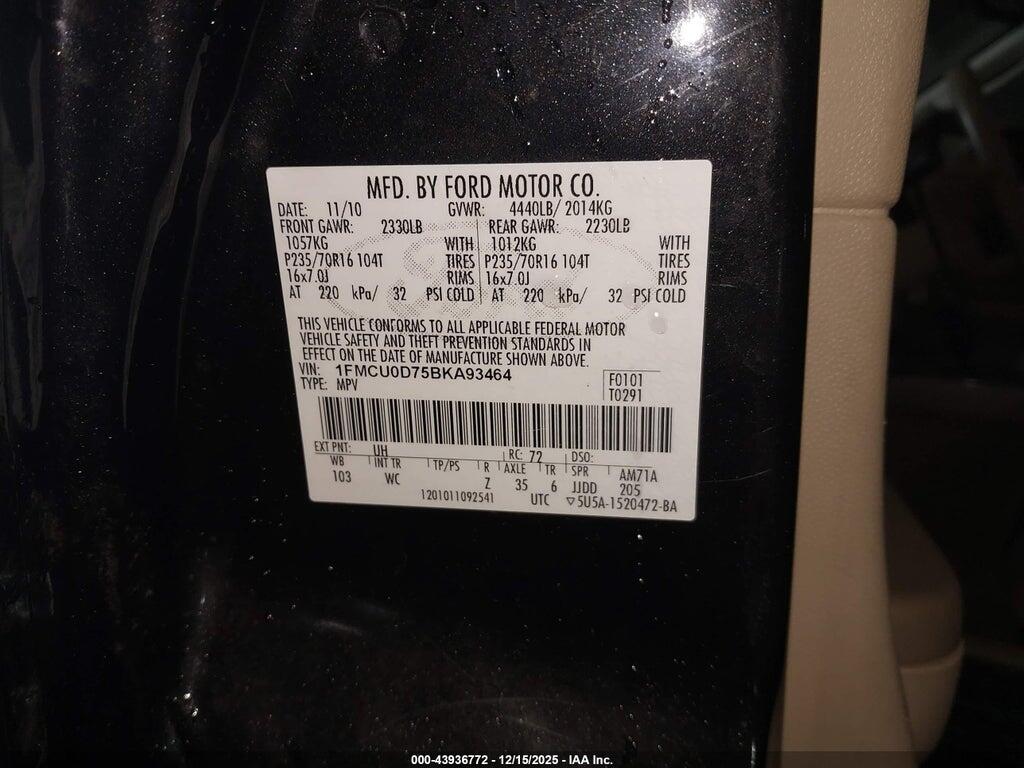 1FMCU0D75BKA93464 2011 FORD ESCAPE photo no. 9
