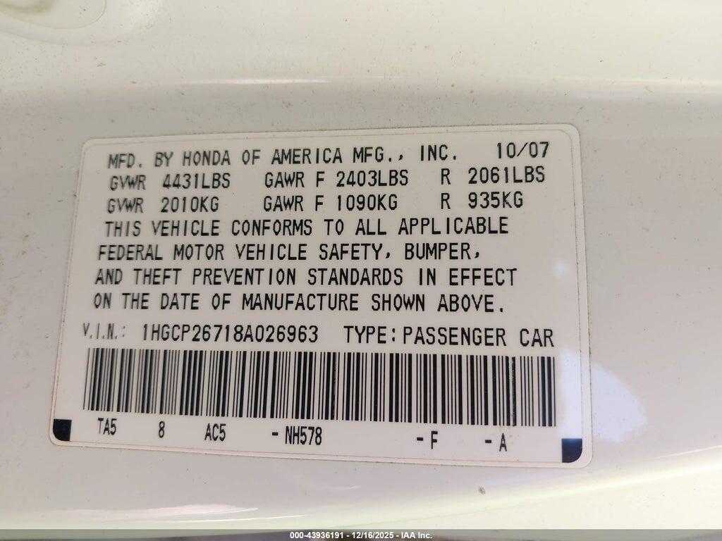 1HGCP26718A026963 2008 HONDA ACCORD photo no. 9