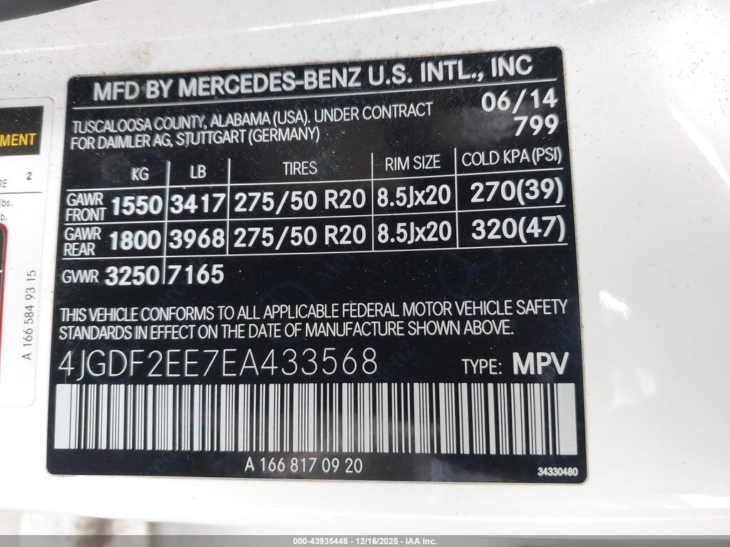4JGDF2EE7EA433568 2014 MERCEDES-BENZ GL 350 BLUETEC photo no. 9