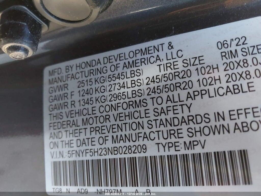 5FNYF5H23NB028209 2022 HONDA PILOT photo no. 9