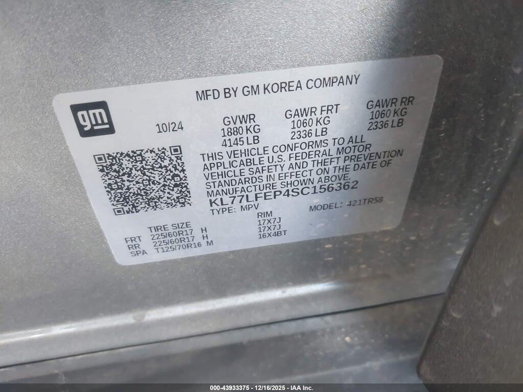 KL77LFEP4SC156362 2025 CHEVROLET TRAX photo no. 9