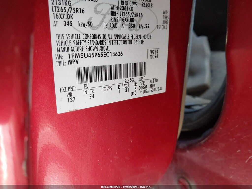 1FMSU45P65EC14636 2005 FORD EXCURSION photo no. 9