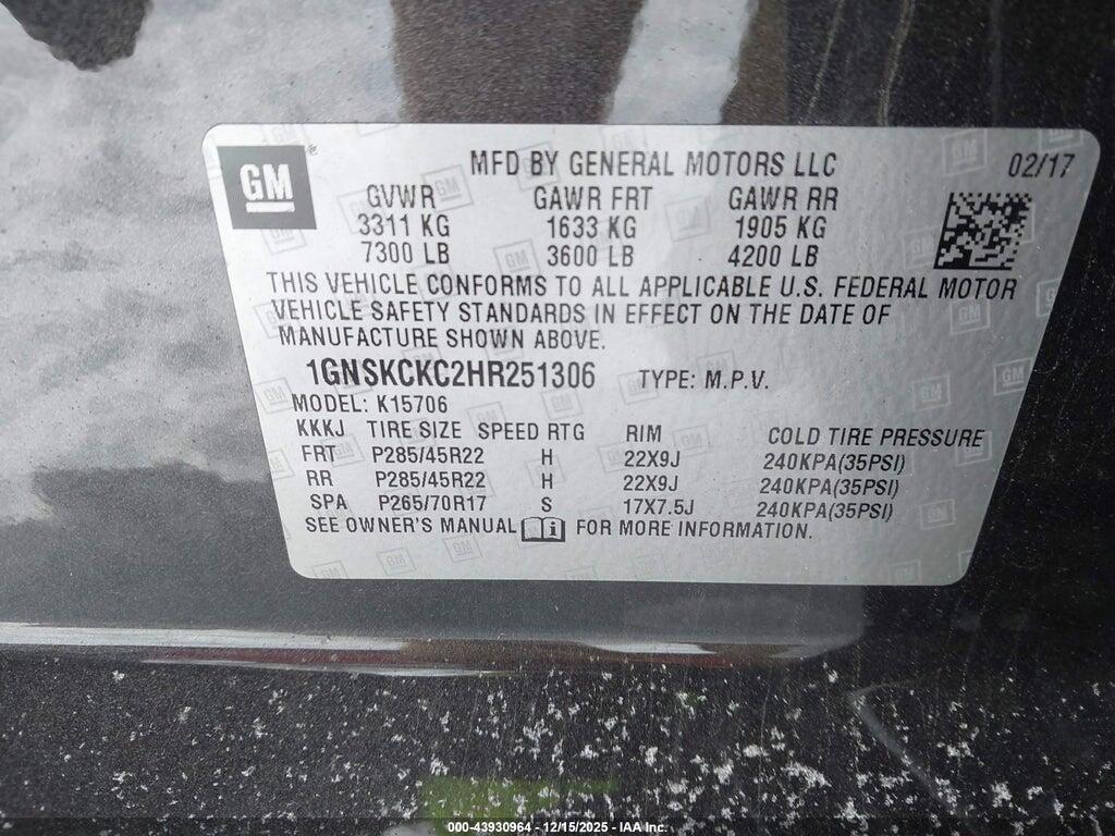 1GNSKCKC2HR251306 2017 CHEVROLET TAHOE photo no. 9