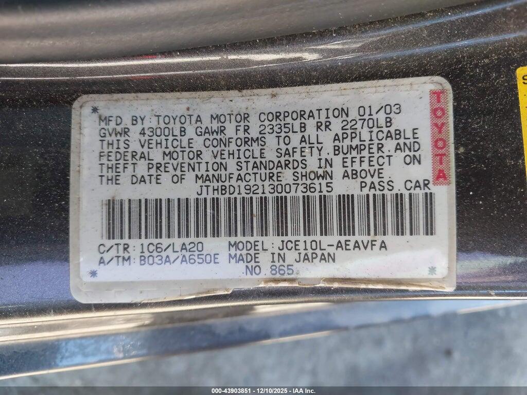 JTHBD192130073615 2003 LEXUS IS 300 photo no. 9