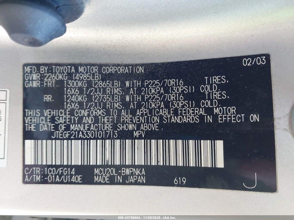 JTEGF21A330101713 2003 TOYOTA HIGHLANDER photo no. 9