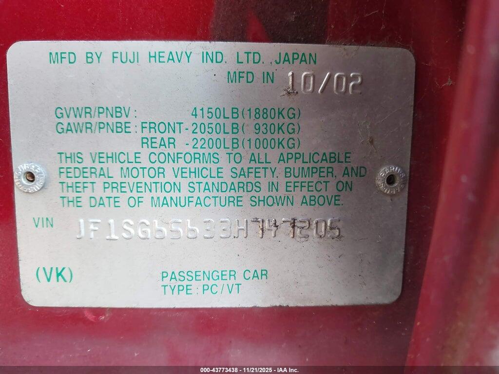 JF1SG65633H747205 2003 SUBARU FORESTER photo no. 9