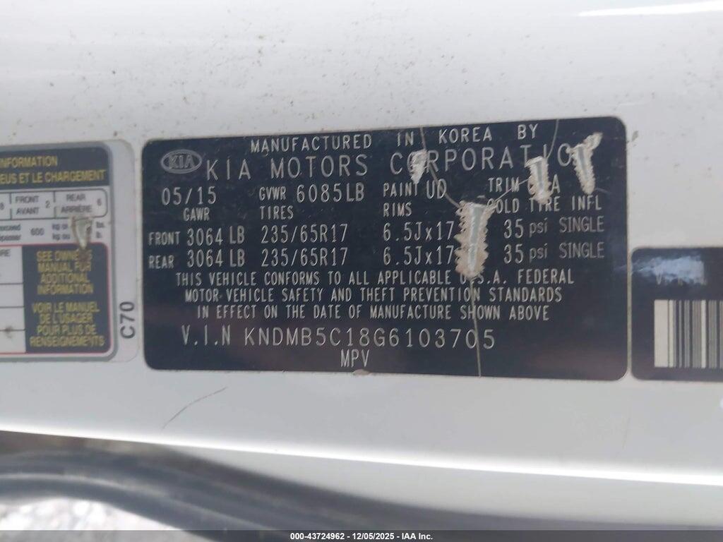 KNDMB5C18G6103705 2016 KIA SEDONA photo no. 9