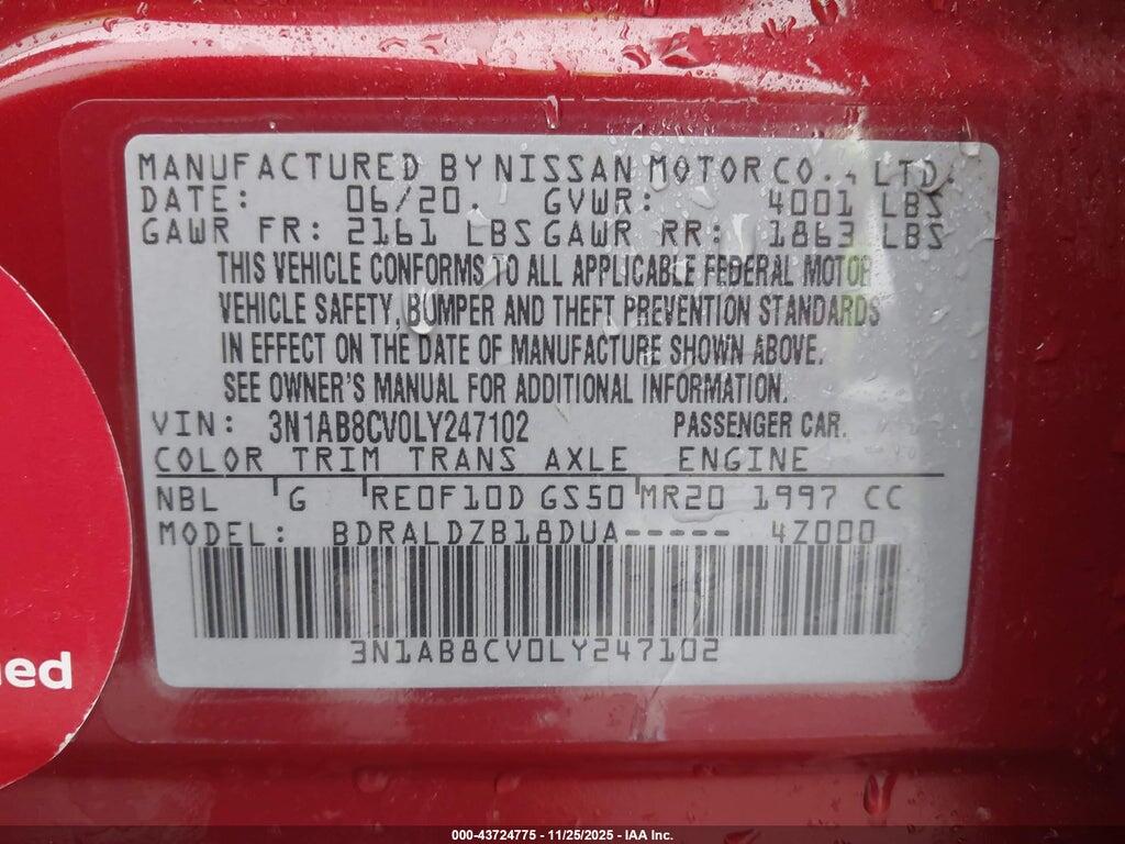 3N1AB8CV0LY247102 2020 NISSAN SENTRA photo no. 9