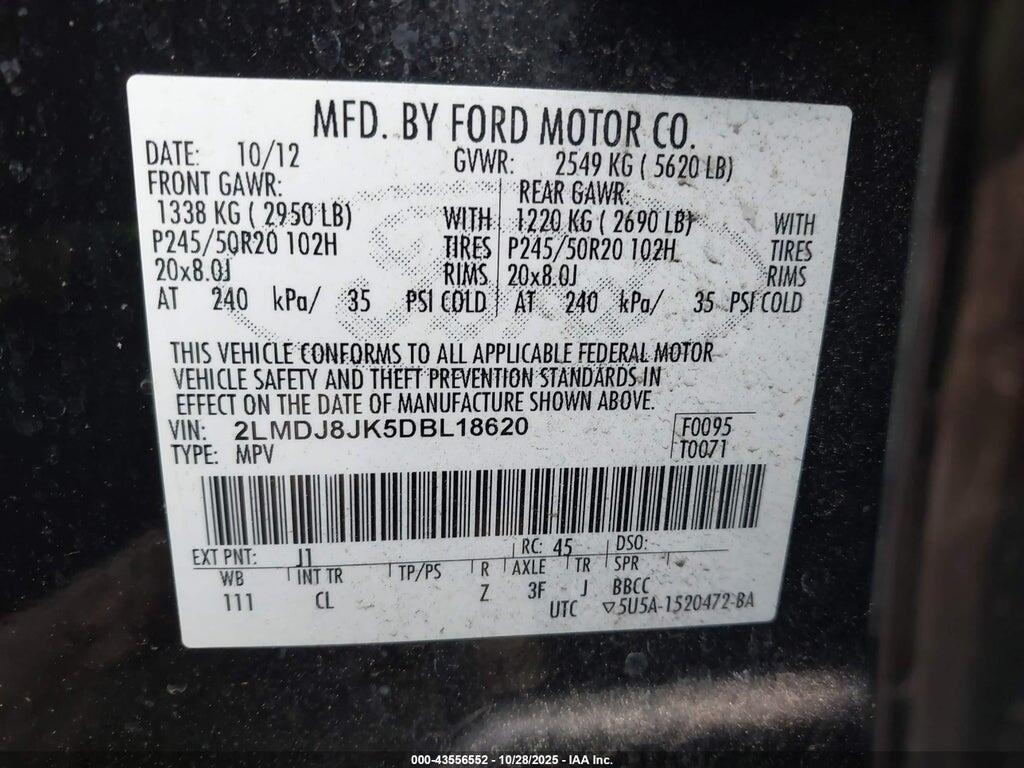 2LMDJ8JK5DBL18620 2013 LINCOLN MKX photo no. 9