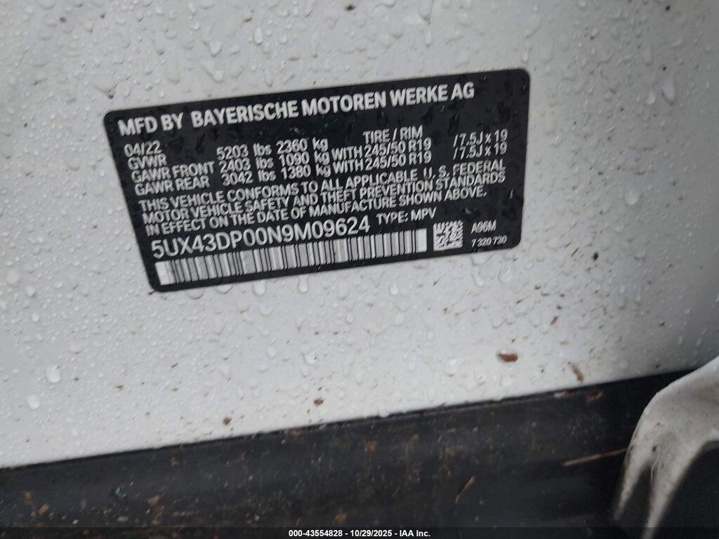 5UX43DP00N9M09624 2022 BMW X3 photo no. 9