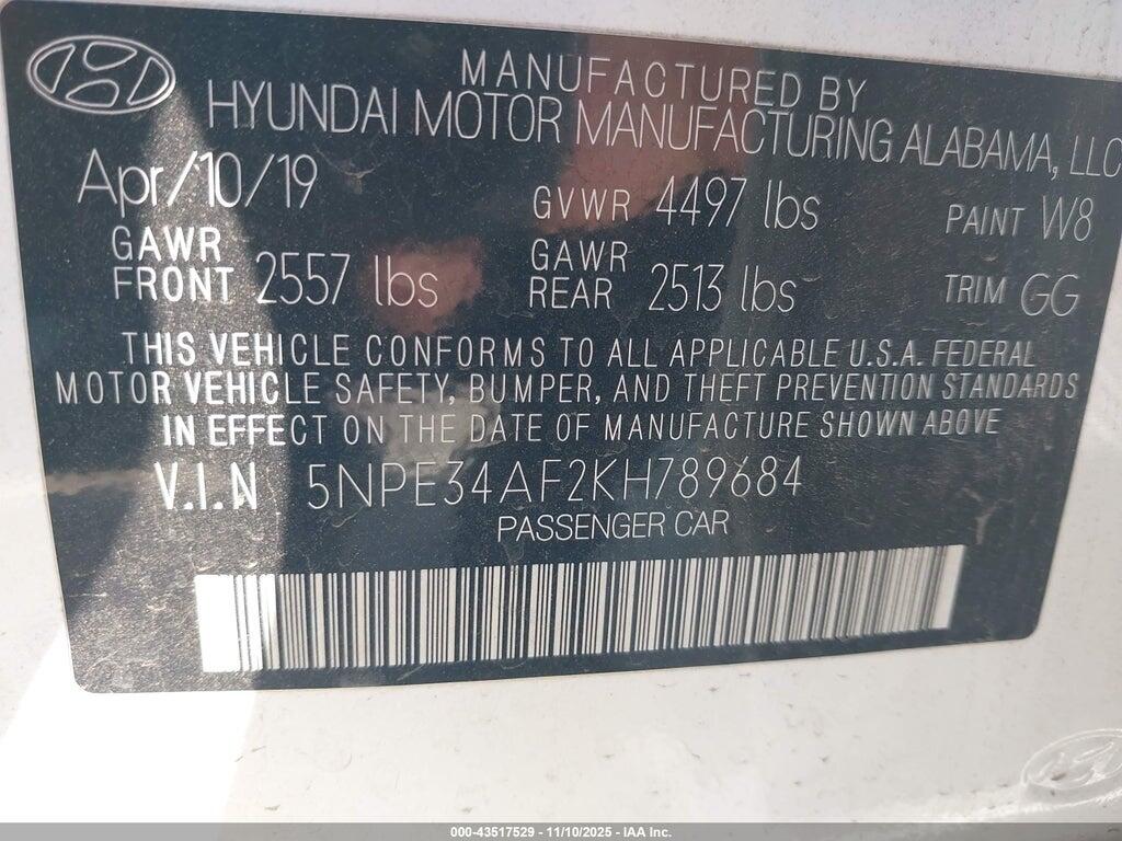 5NPE34AF2KH789684 2019 HYUNDAI SONATA photo no. 9