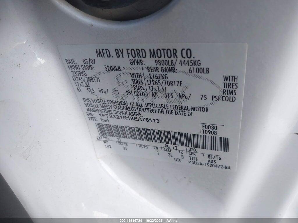 1FTSX21R18EA76113 2008 FORD F-250 photo no. 9