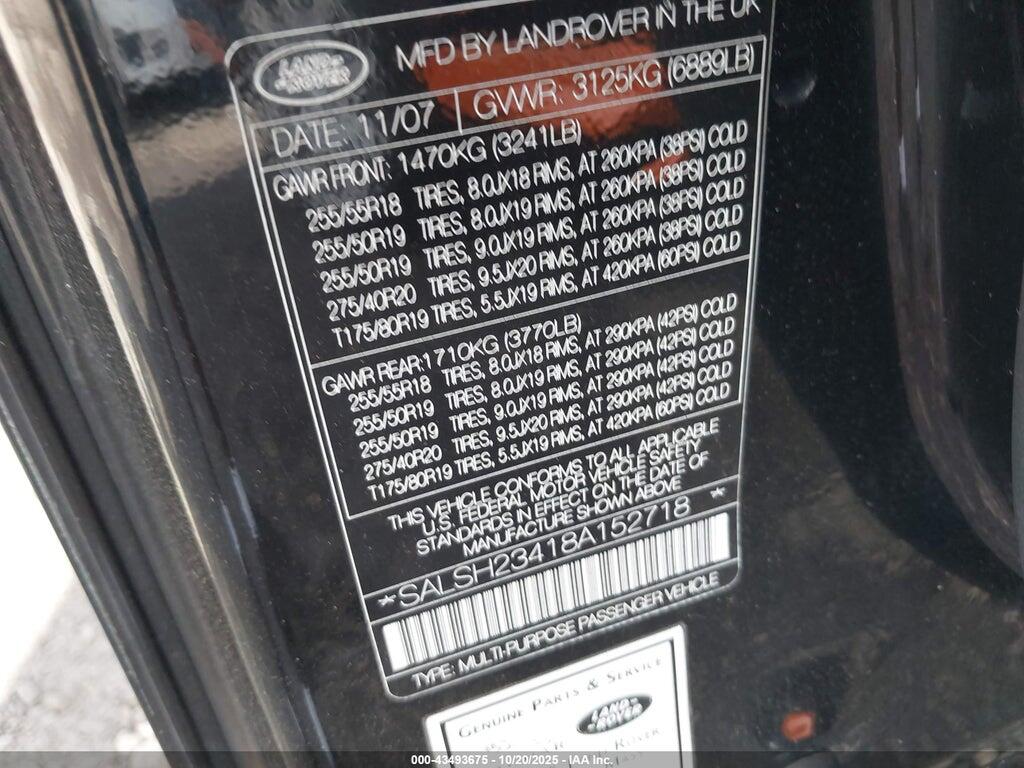 SALSH23418A152718 2008 LAND ROVER RANGE ROVER SPORT photo no. 9