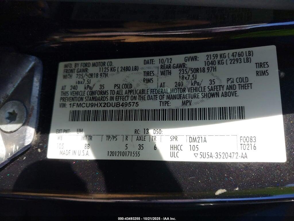 1FMCU9HX2DUB49575 2013 FORD ESCAPE photo no. 9