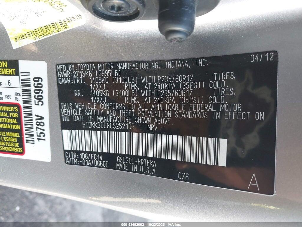 5TDKK3DC8CS252105 2012 TOYOTA SIENNA photo no. 9
