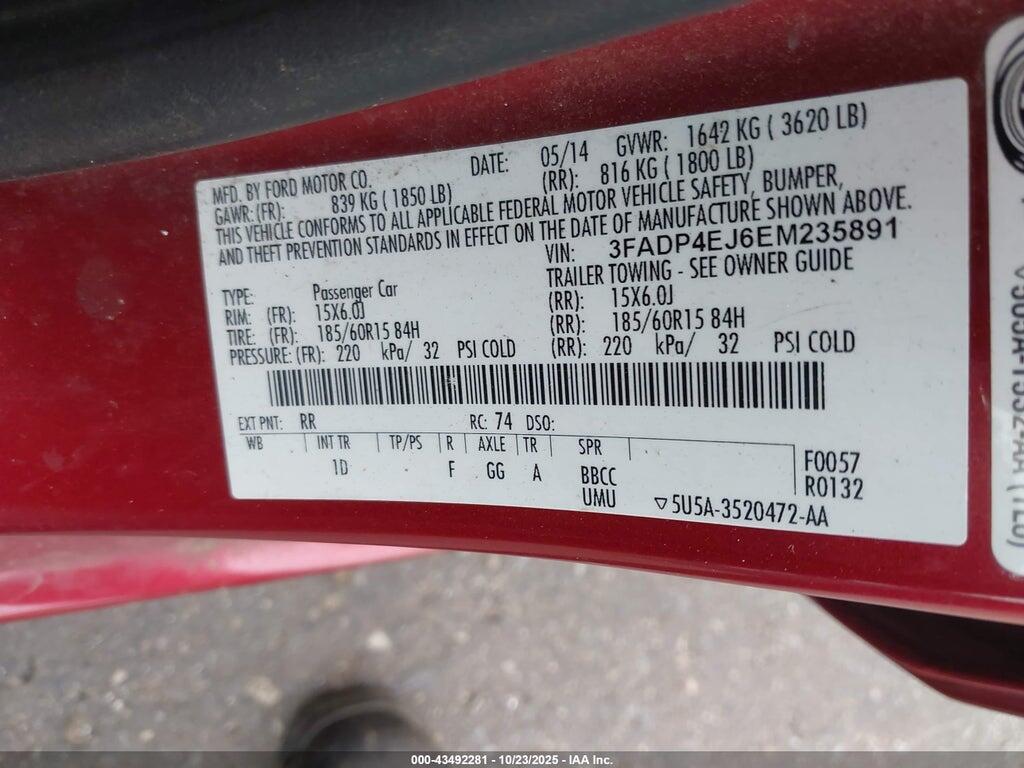3FADP4EJ6EM235891 2014 FORD FIESTA photo no. 9