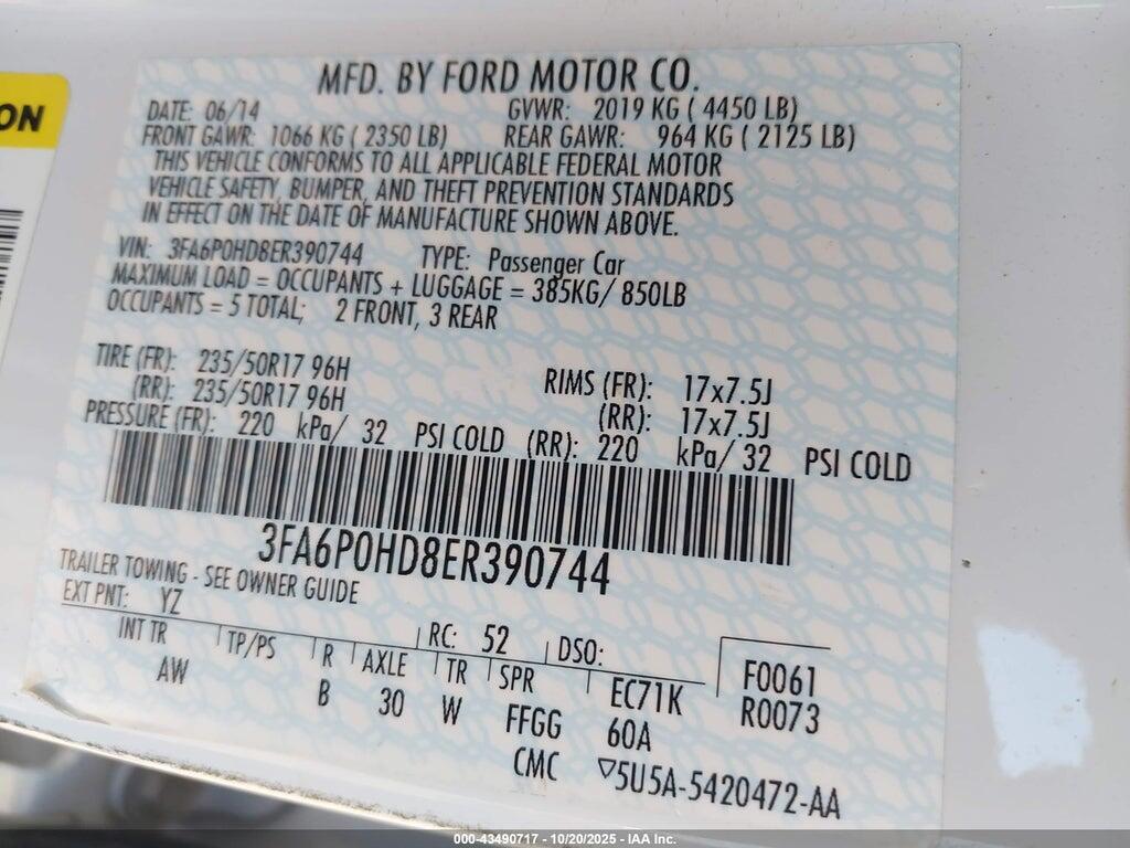 3FA6P0HD8ER390744 2014 FORD FUSION photo no. 9