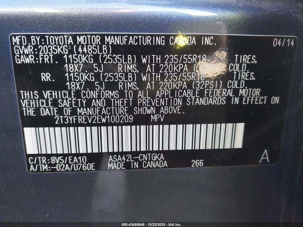 2T3YFREV2EW100209 2014 TOYOTA RAV4 photo no. 9