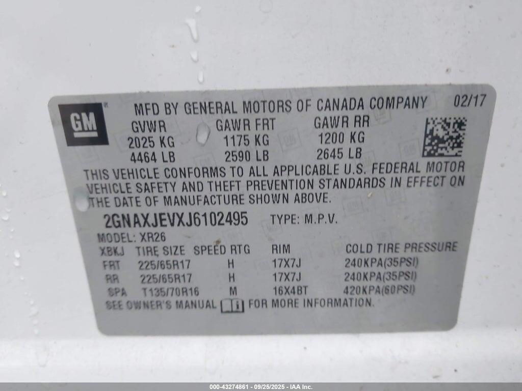 2GNAXJEVXJ6102495 2018 CHEVROLET EQUINOX photo no. 9