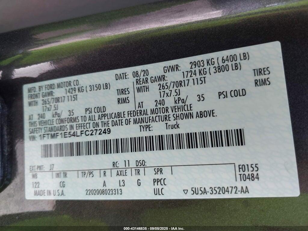 1FTMF1E54LFC27249 2020 FORD F-150 photo no. 9